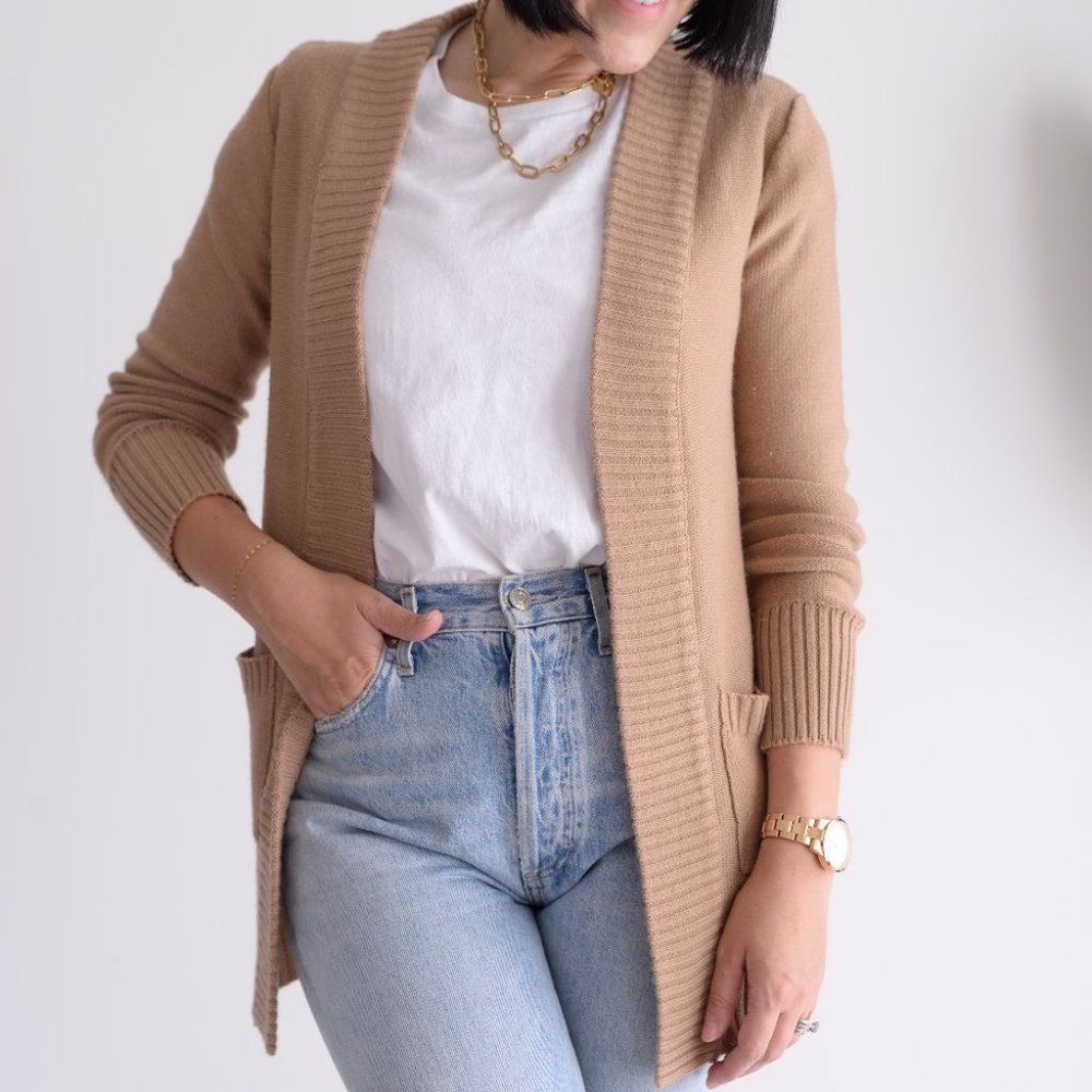 Streetwear Society Tan Open Face Long Sleeve Cardigan Size Small